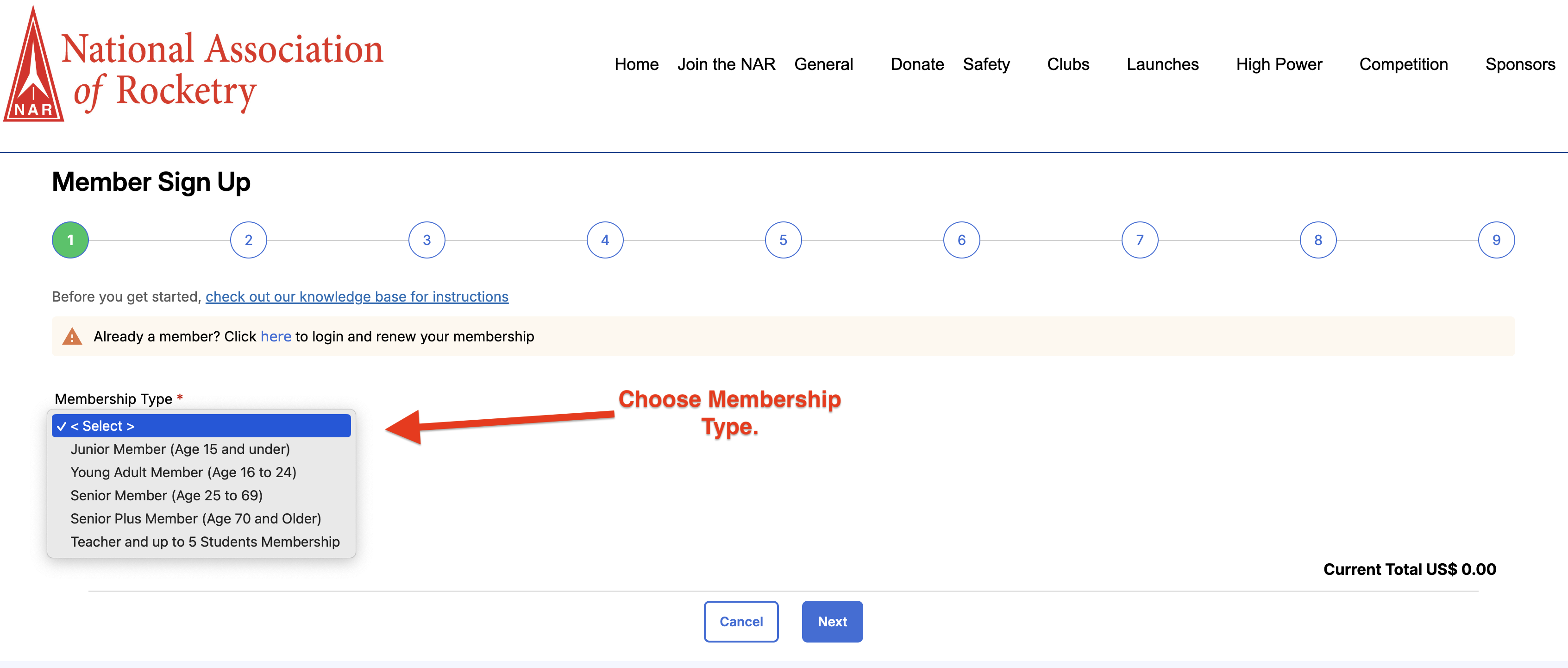 Choose Membership Type