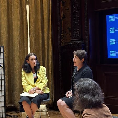 Dr. Wendy Edelberg and NYABE President Yelena Shulyatyeva, CFA