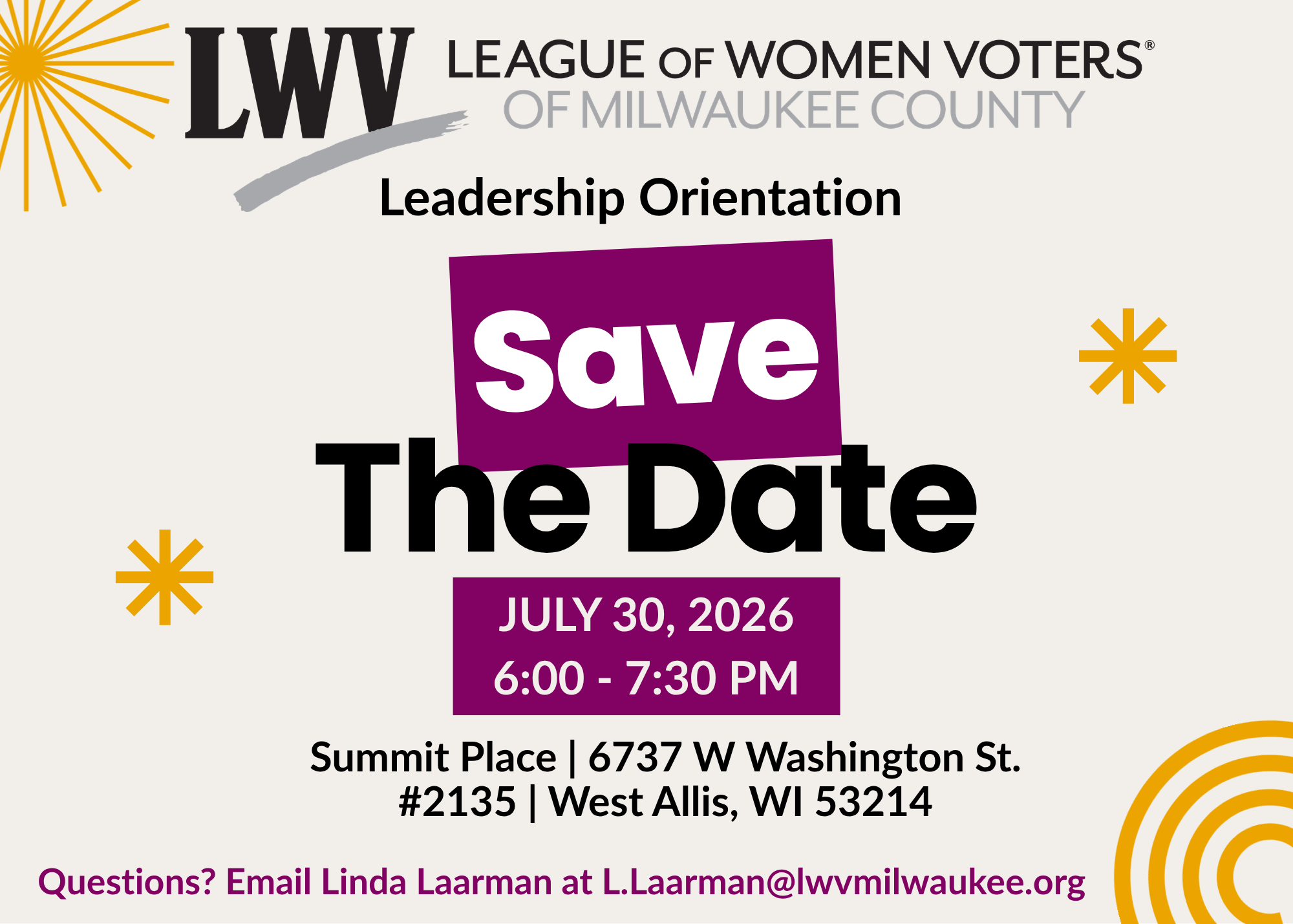 Save the Date Leader Orientation 7-30-2026
