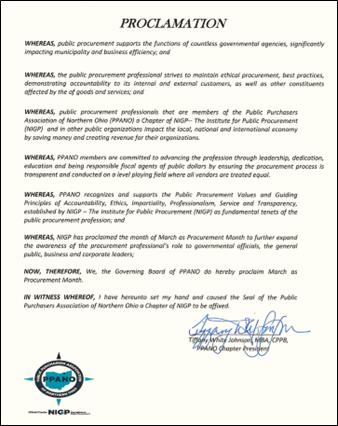 PPANO March as Procurement Month Proclamation