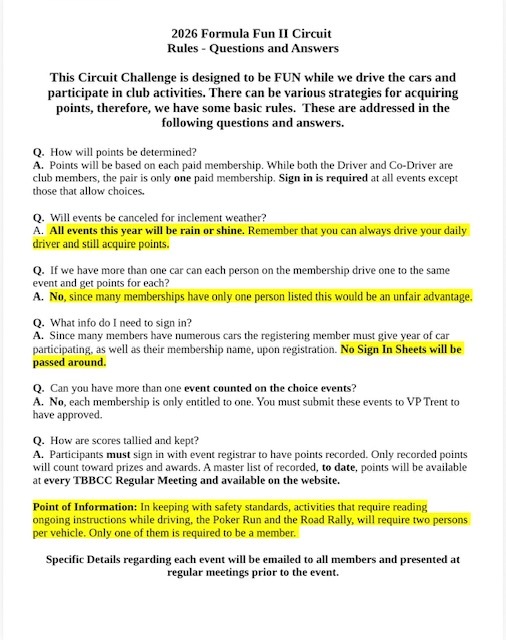 2026 FORMULA FUN II RULES