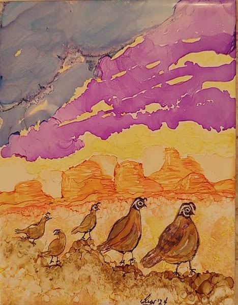 Alcohol Ink Quail Family Fun with Evelyn McPeak