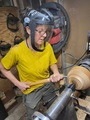 Mariana at the lathe