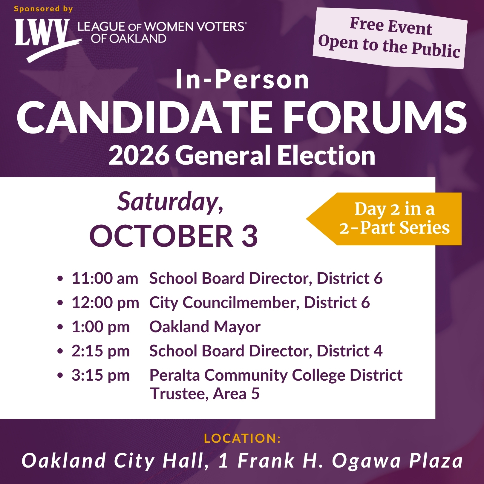 LWVO Candidate Forums 10/3/26