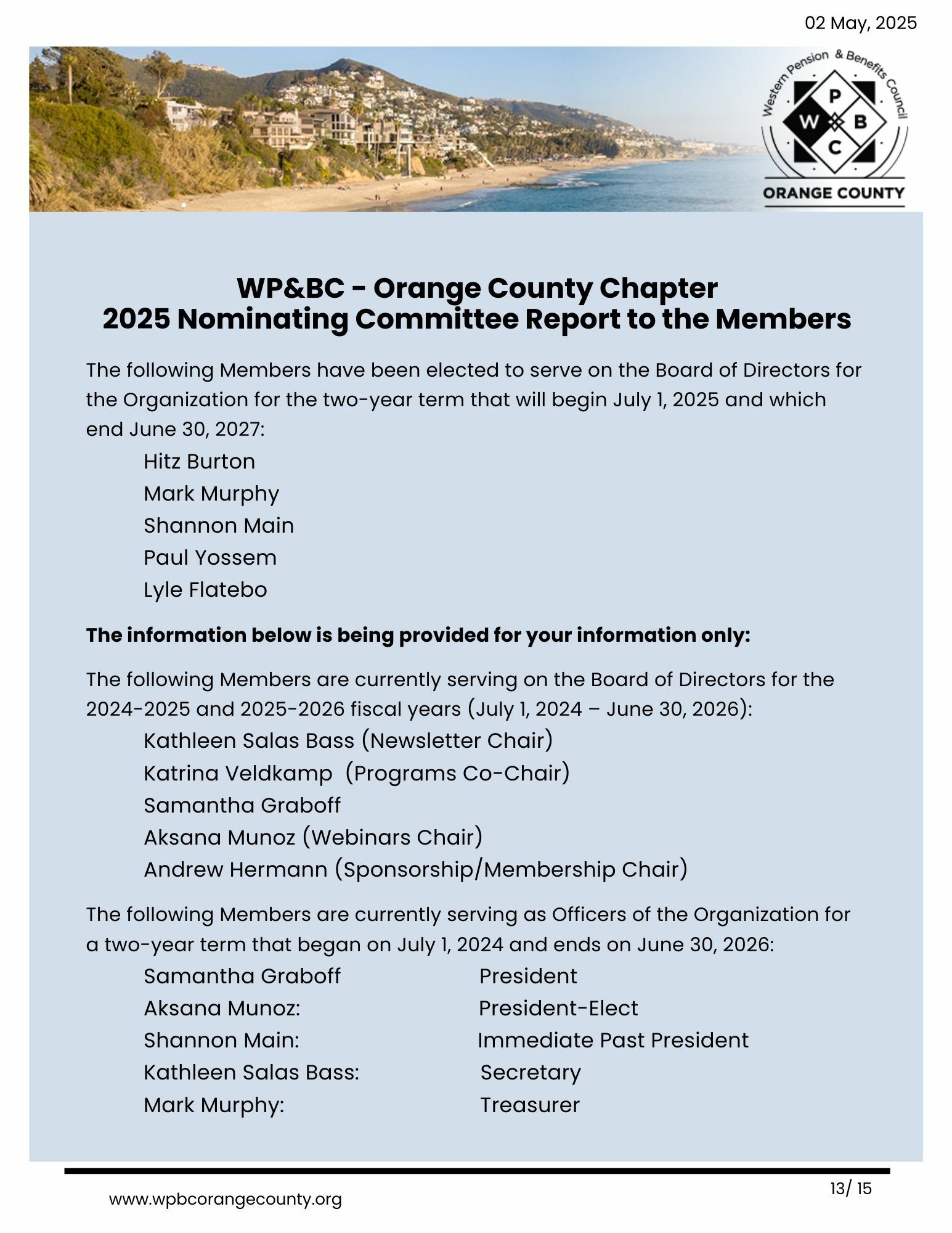 Nominating Committee Report 2025