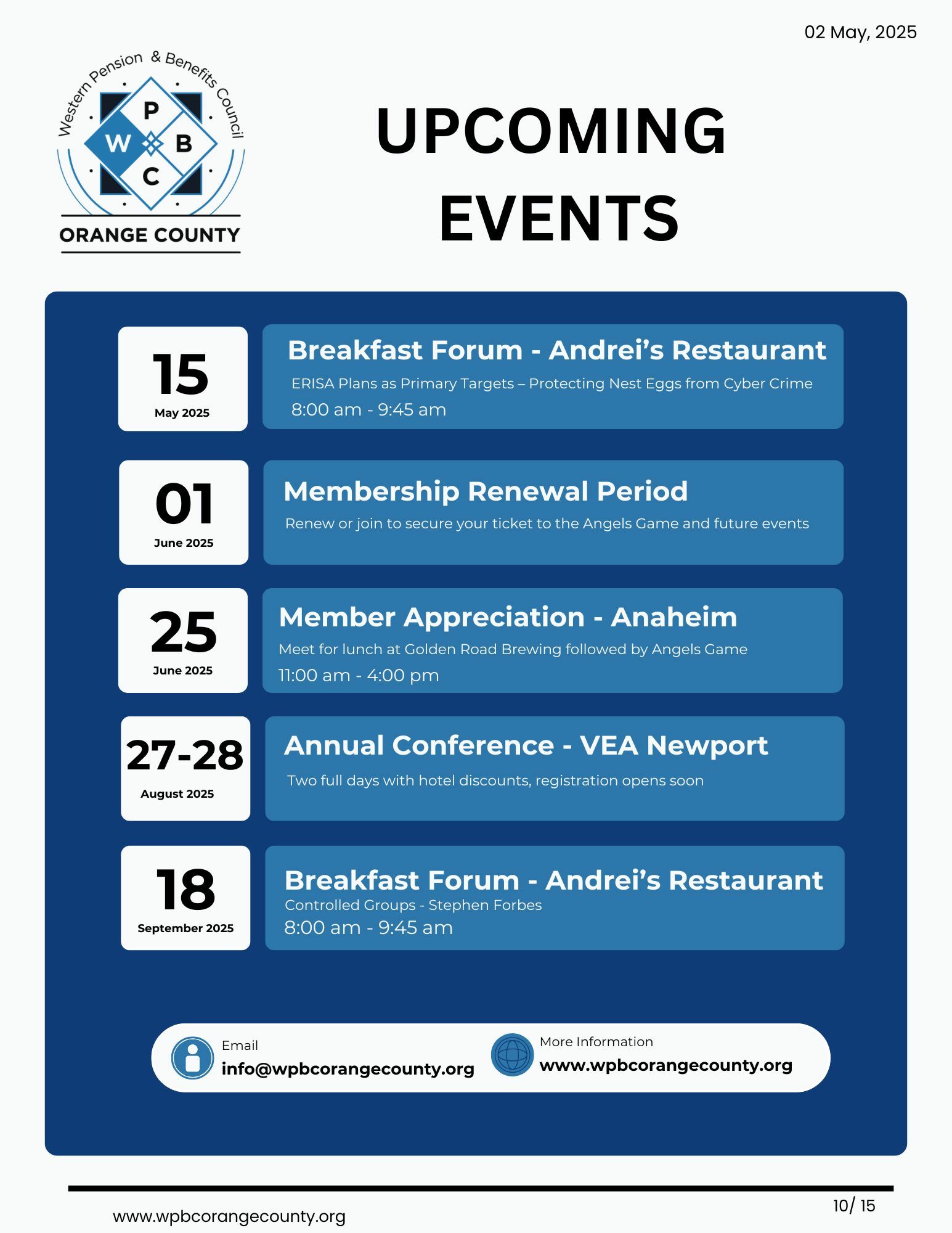 Upcoming Events 5-25