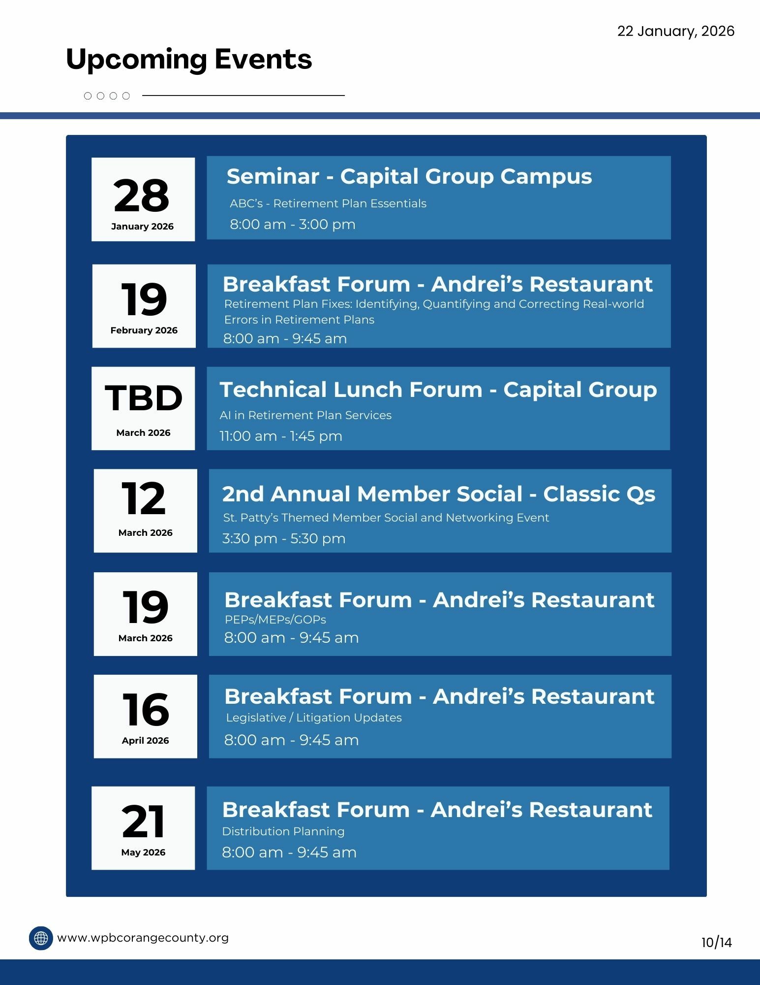 Upcoming Events Jan-May 2026