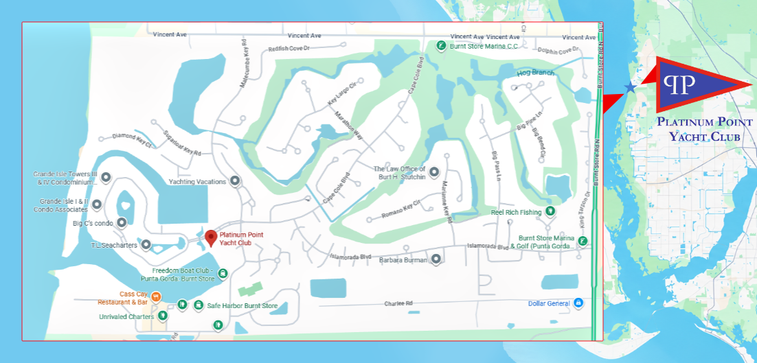 Map of Platinum Point Yacht Club location in Burnt Store Marina