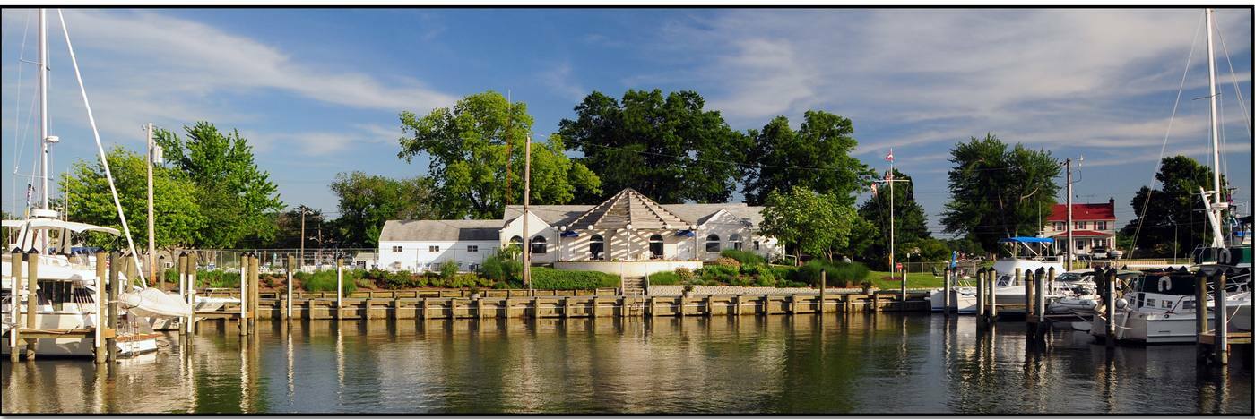 Selby Bay Yacht Club waterfront and clubhouse from the South River, Edgewater MD