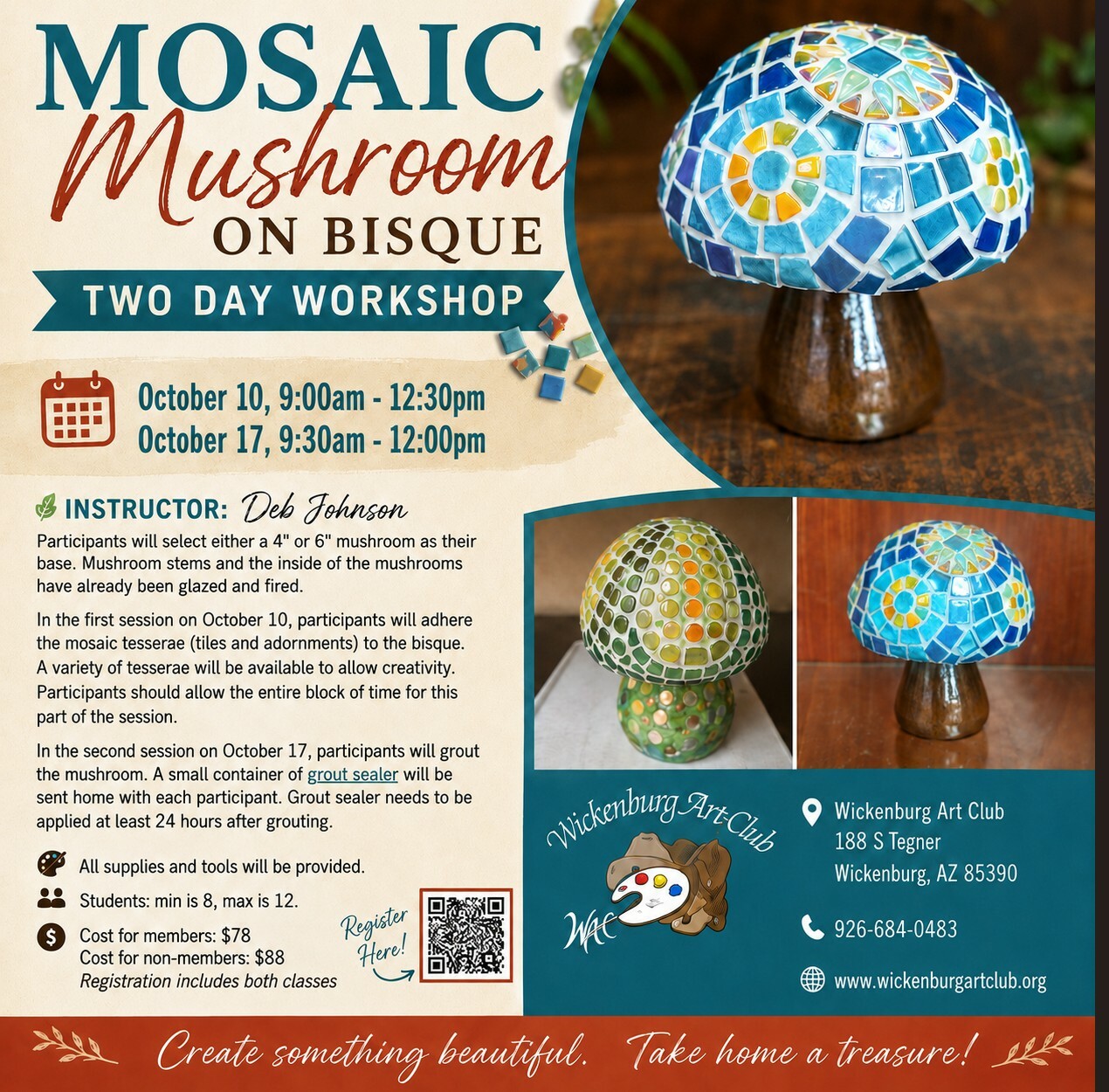 Mosaic Mushroom on Bisque workshop