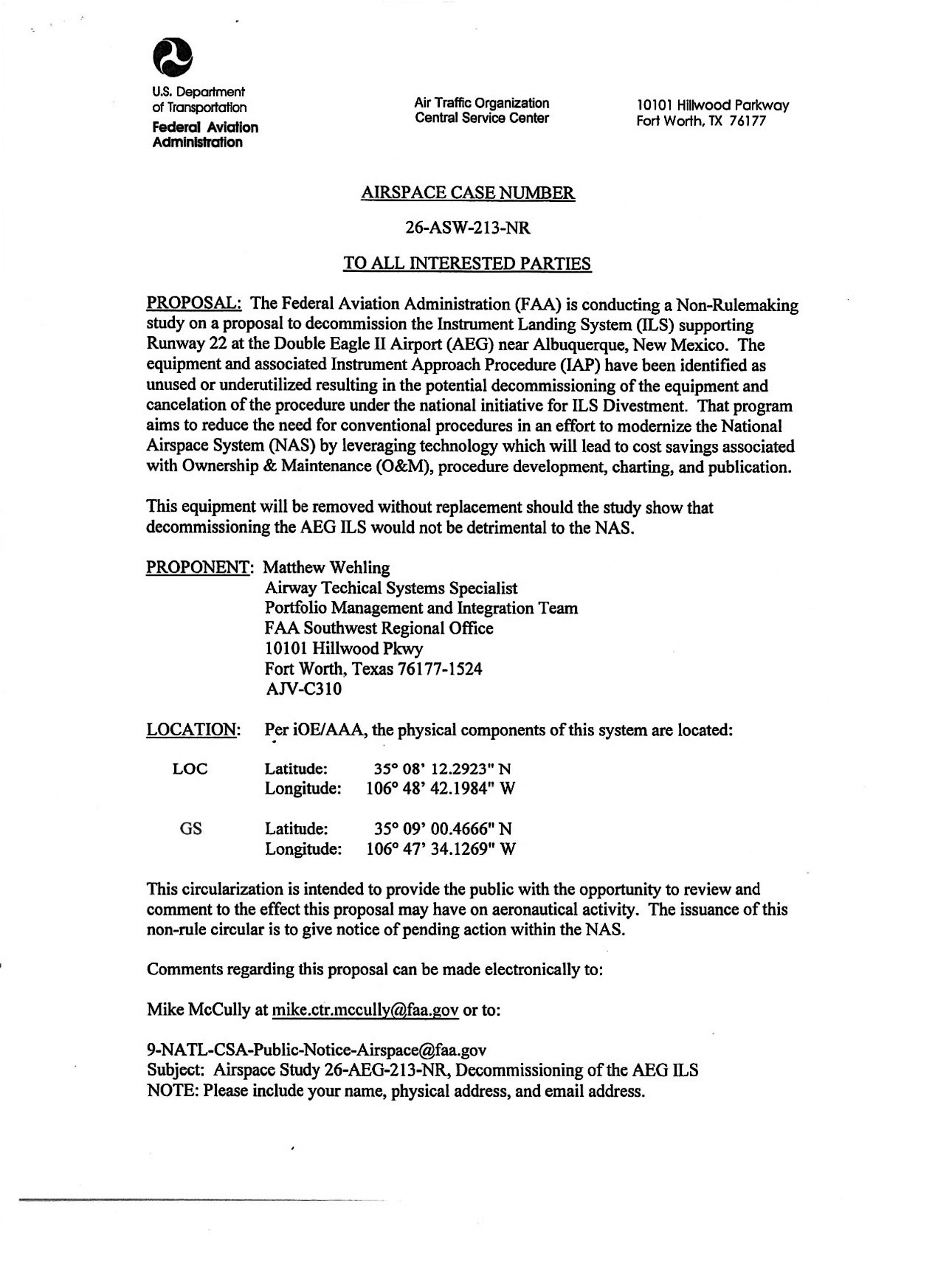 FAA Decommissioning ILS at AEG