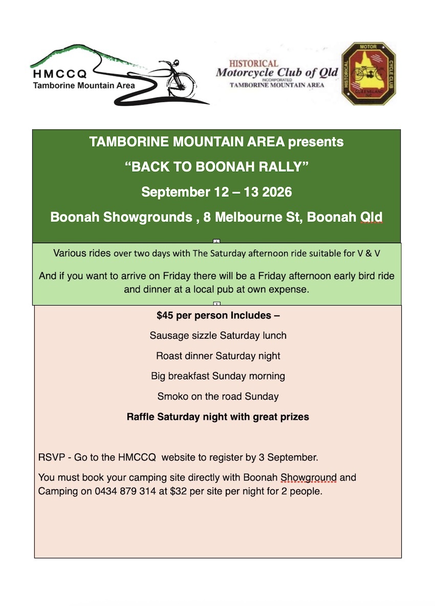 2026 Tamborine Back to Boonah flyer