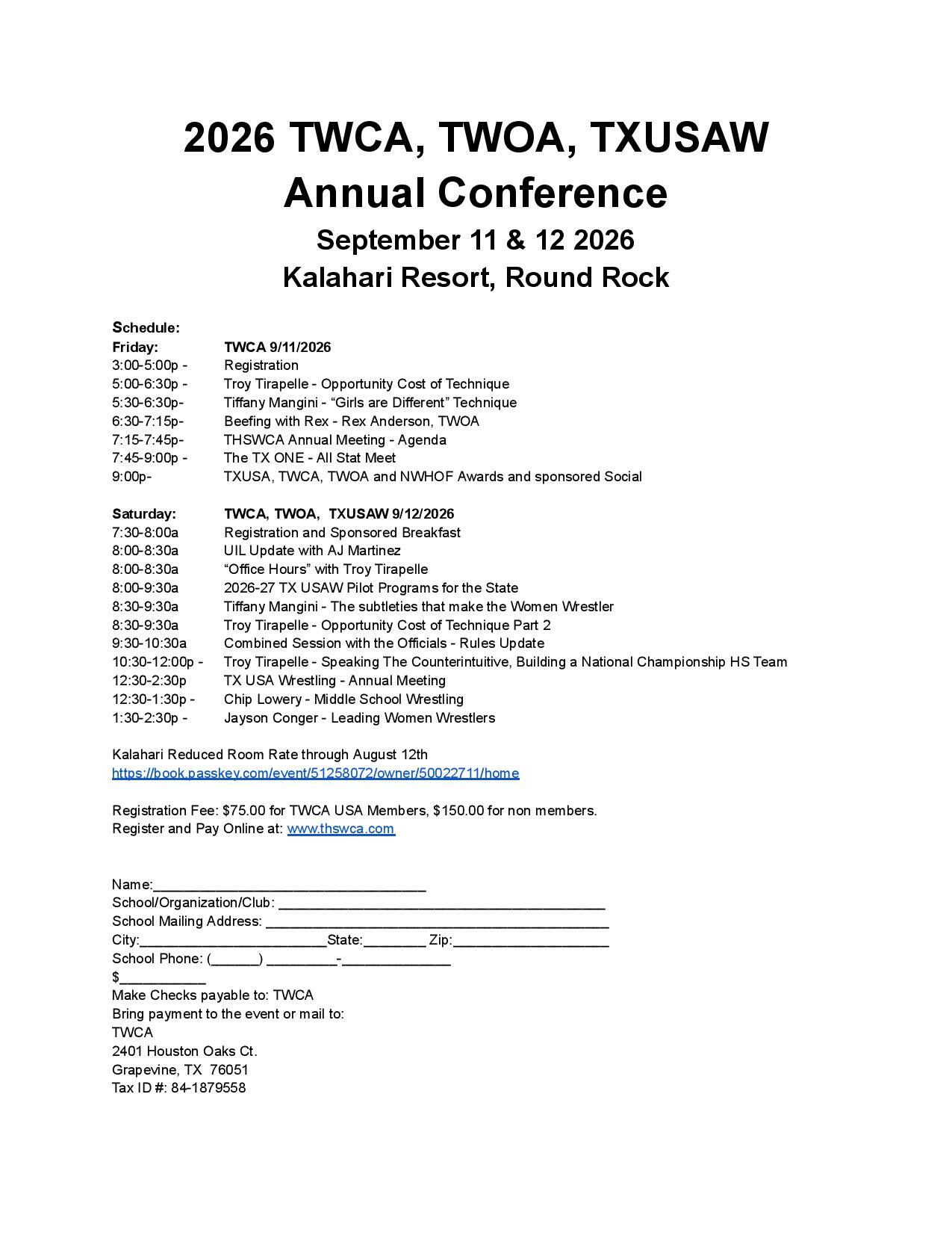 TWCA SCHEDULE