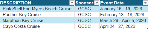 Cruising Schedule 2026