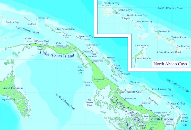 Chart of the Sea of Abaco, Bahamas