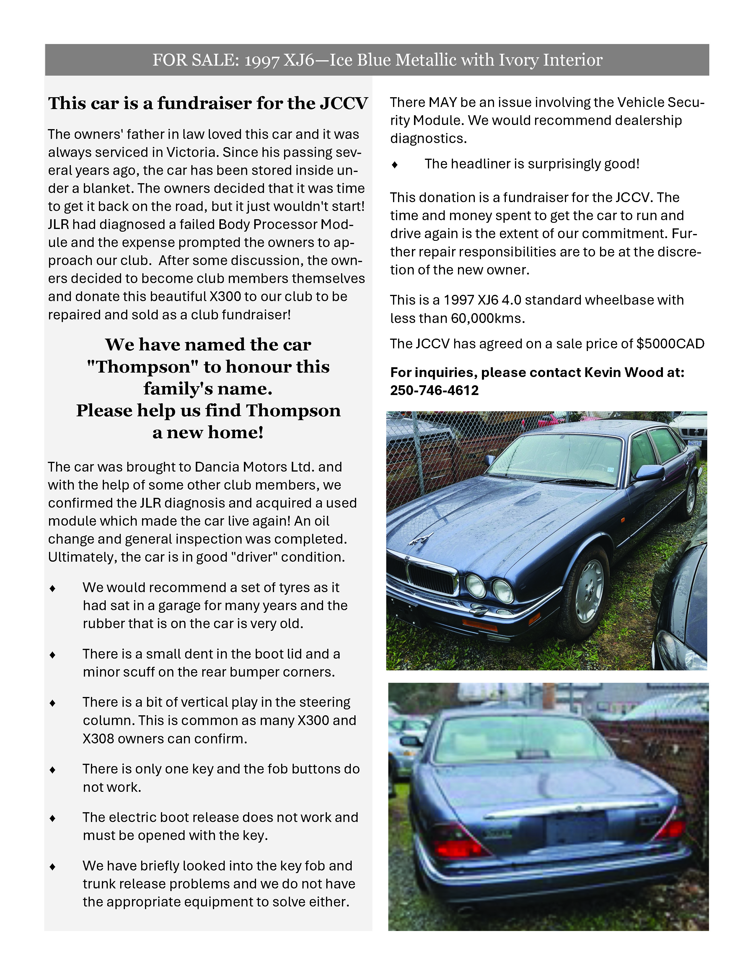 JCCV FUNDRAISER - CAR FOR SALE