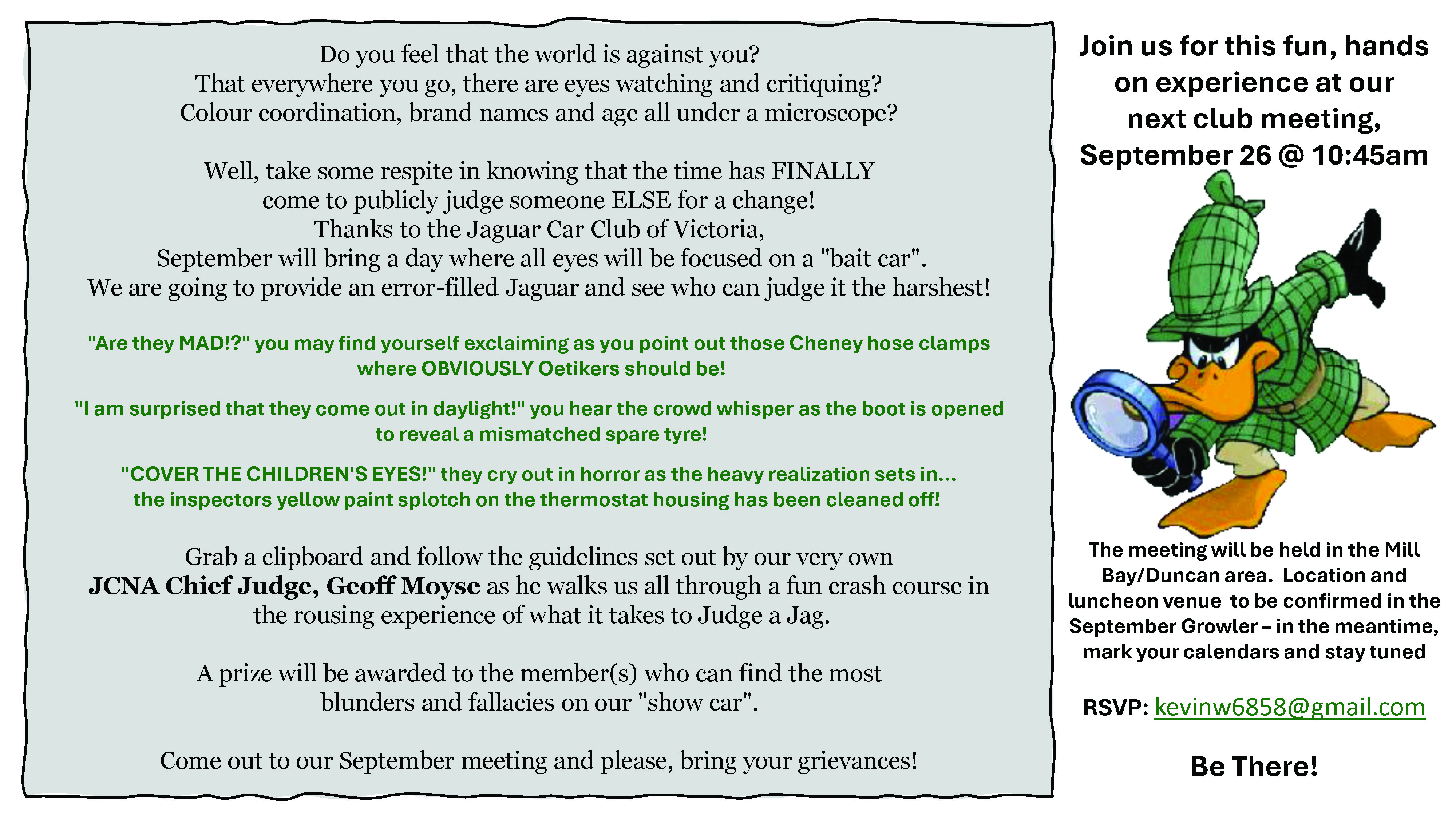 September Meeting Notice for Web & Growler