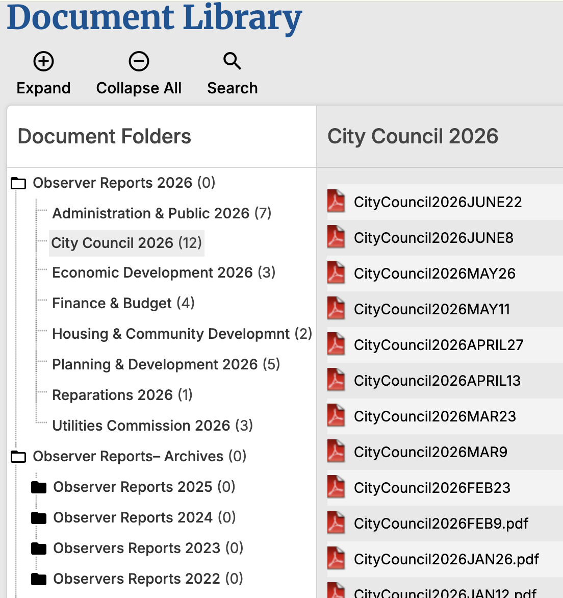 LWVE Document Library Folders