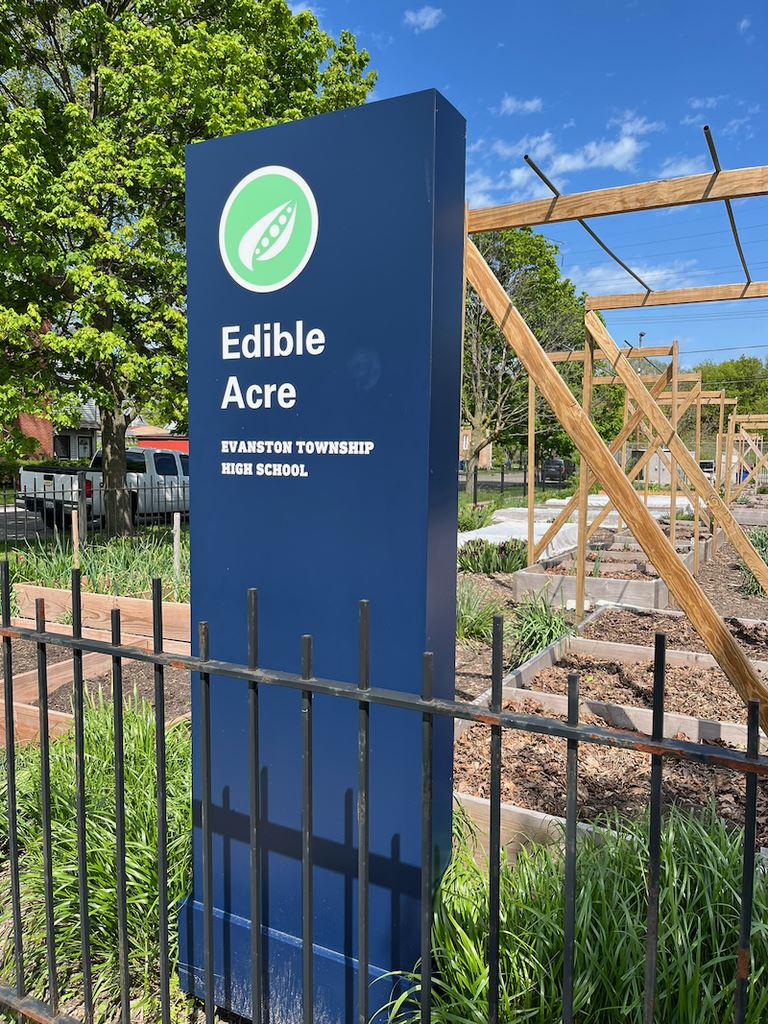 ETHS edible acre sign and beds