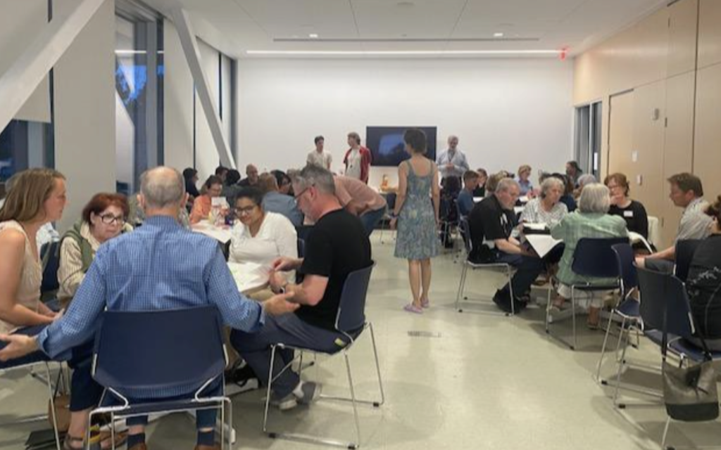 LWVE Board Member Kelly Fidei facilitates the conversation.