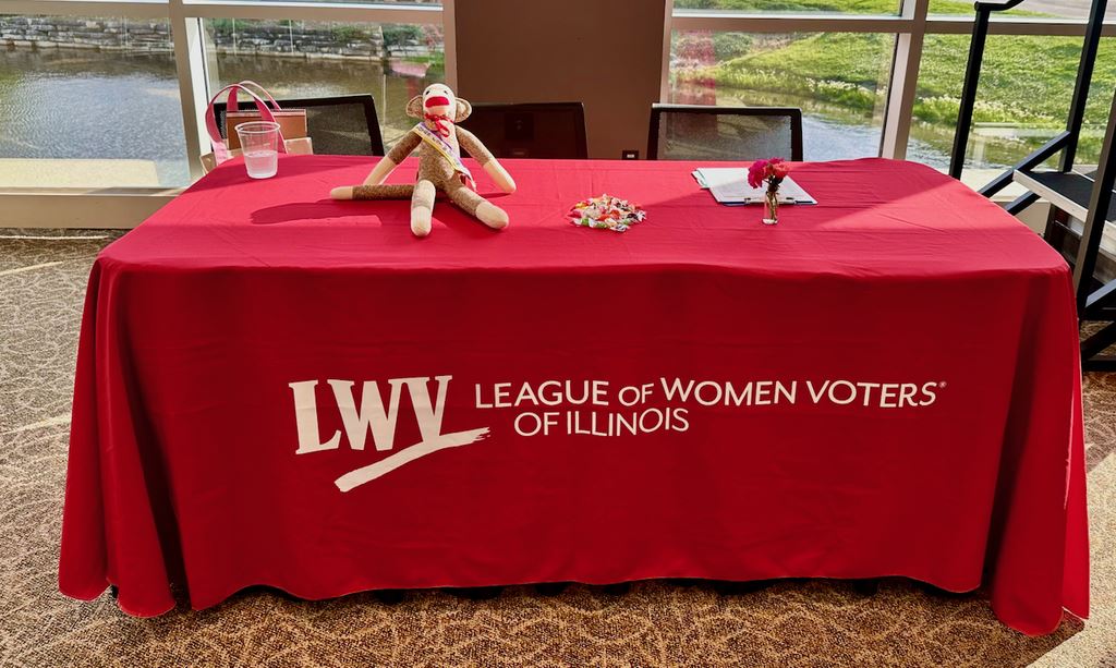 Attendin the League of Women Voters of Illinois Convention in late June as a delegate from the LWVE.