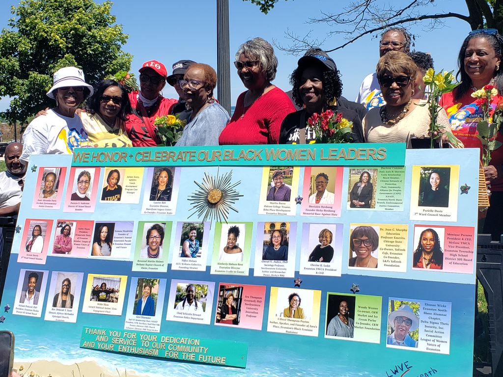 LWVE Juneteenth mural w/ many of the honorees