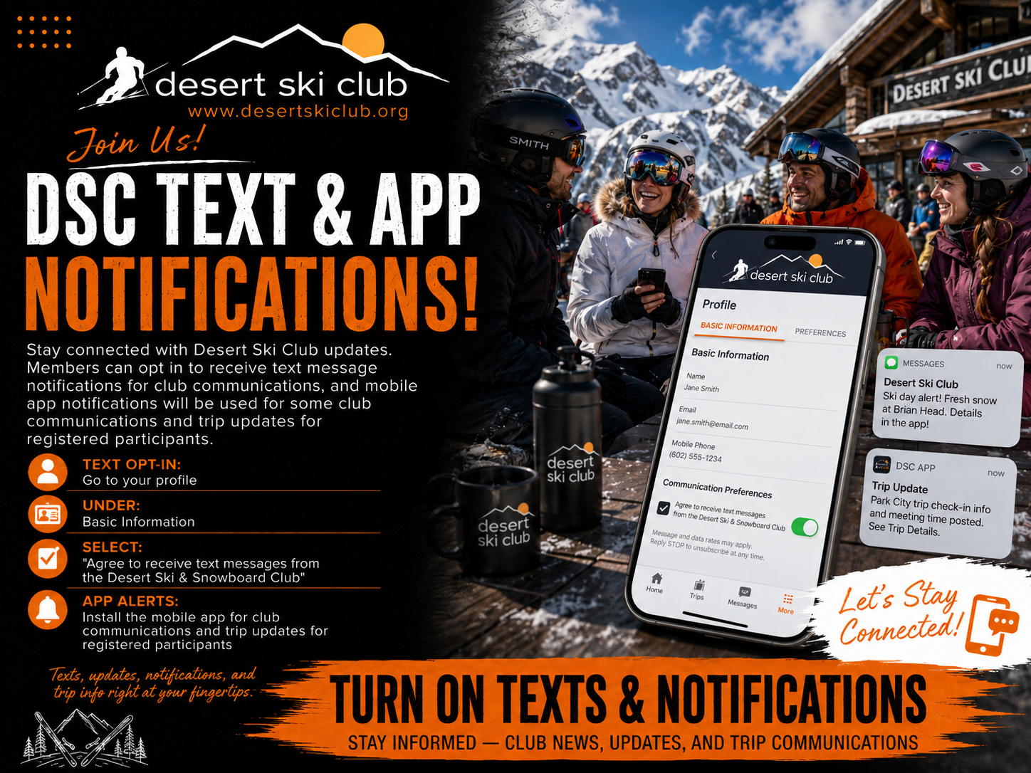 Desert Ski Club Text Notifications
