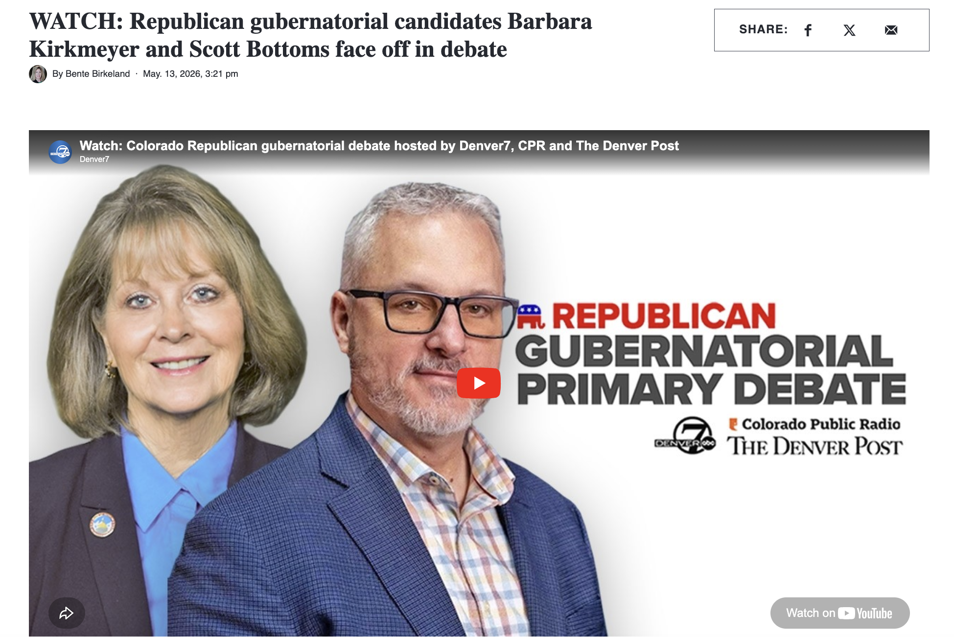 Featured Community Event: 9News, Colorado Public Radio, and the Denver Post Republican Primary Candidate Forum Featuring Candidates for Governor event