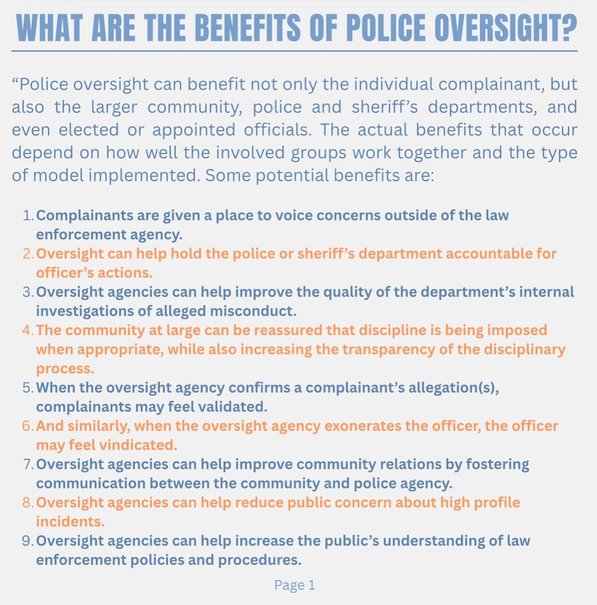 NACOLE Benefits of Police Oversight 1