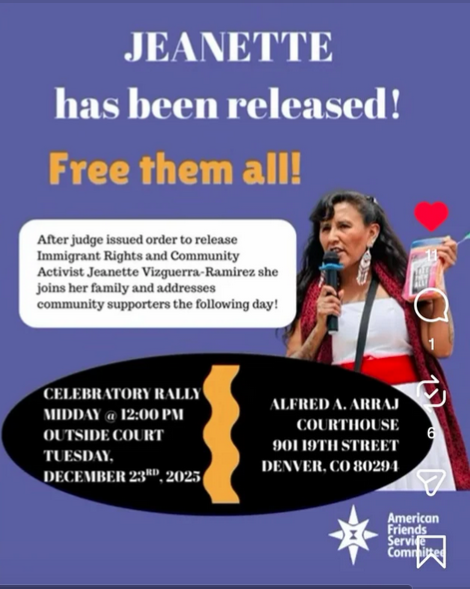 Featured Community Event: Celebration of Jeanette Vizguerra release rally with speaker Jeanette Vizguerra event