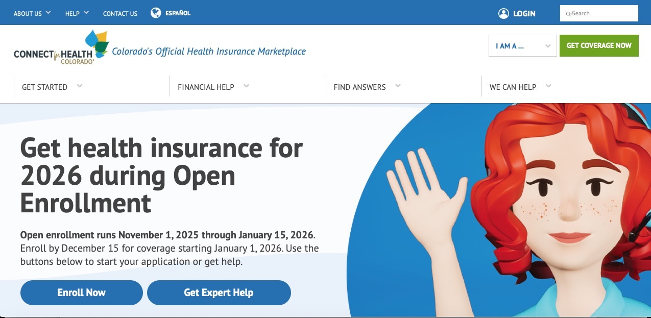 Colorado Health Insurance Exchange website screen print 2025