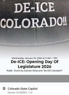 Featured Community Event: Colorado 'De-ICE Colorado' Rally for Colorado General Assembly  Opening January 14, 2026 event