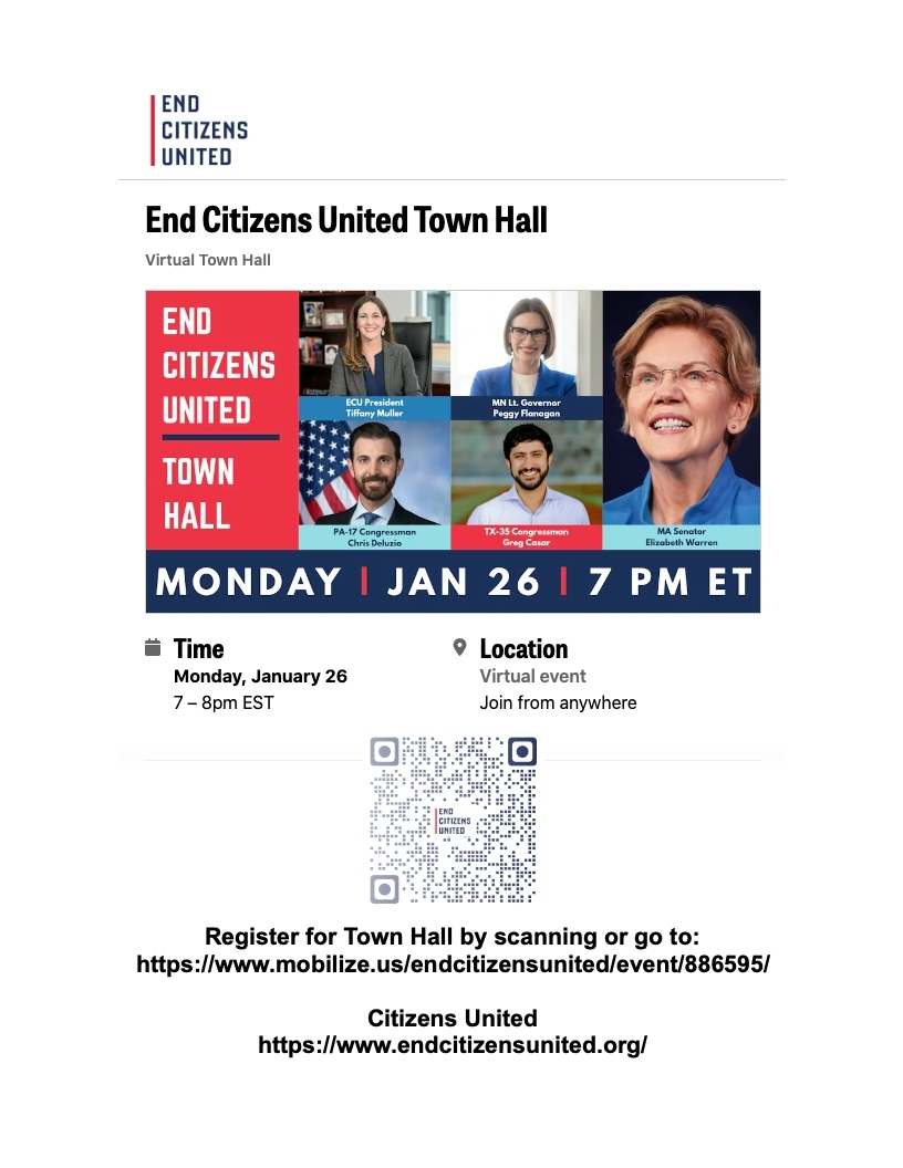 Featured Community Event: End Citizens United Town Hall January 26, 2026 event