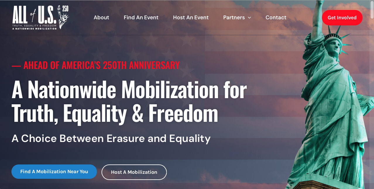 Featured Community Event: 50501 National Mobilization Day 'All of U.S.' rallies June 27, 2026 events website screenprint