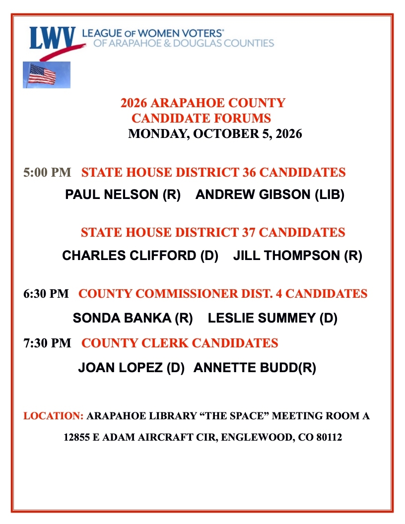 LWVADC Candidate Forum Arapahoe County October 5, 2026 event
