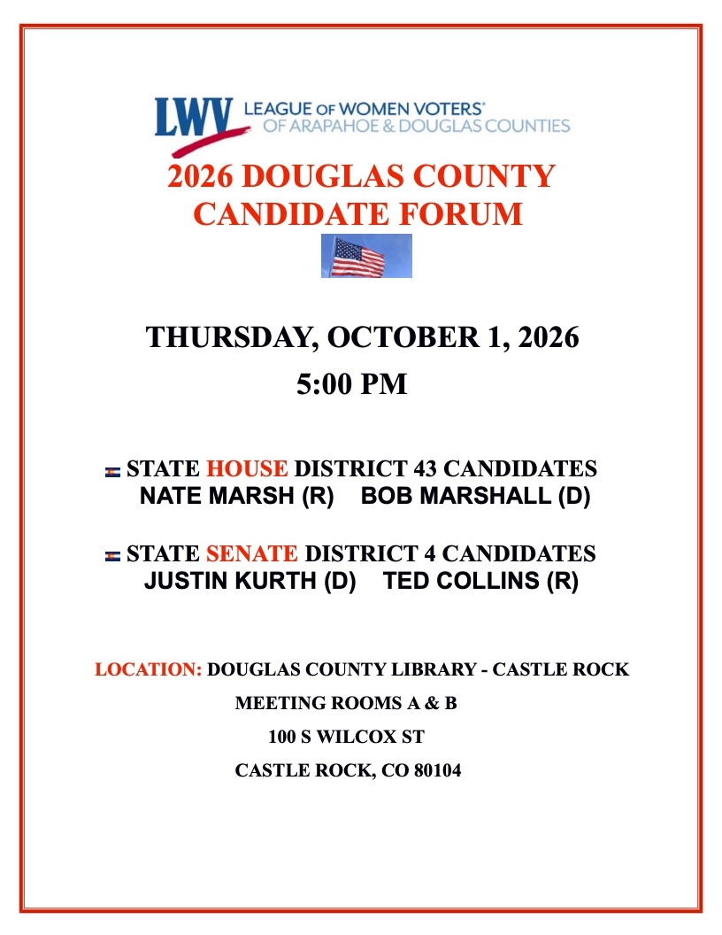 LWVADC Candidate Forum for Douglas County General Assembly candidates October 1, 2026 event