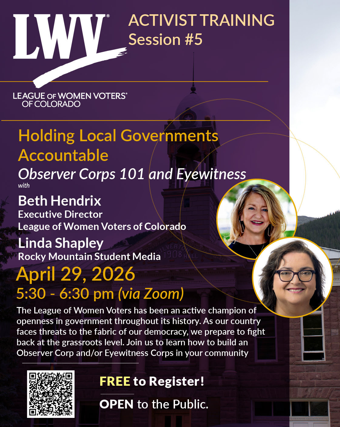 LWVCO Activist Training # 5 Holding Local Government Accountable April 29, 2026 event