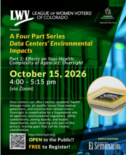 LWVCO Climate Emergency Task Force Data Centers in Colorado October 15, 2026 event