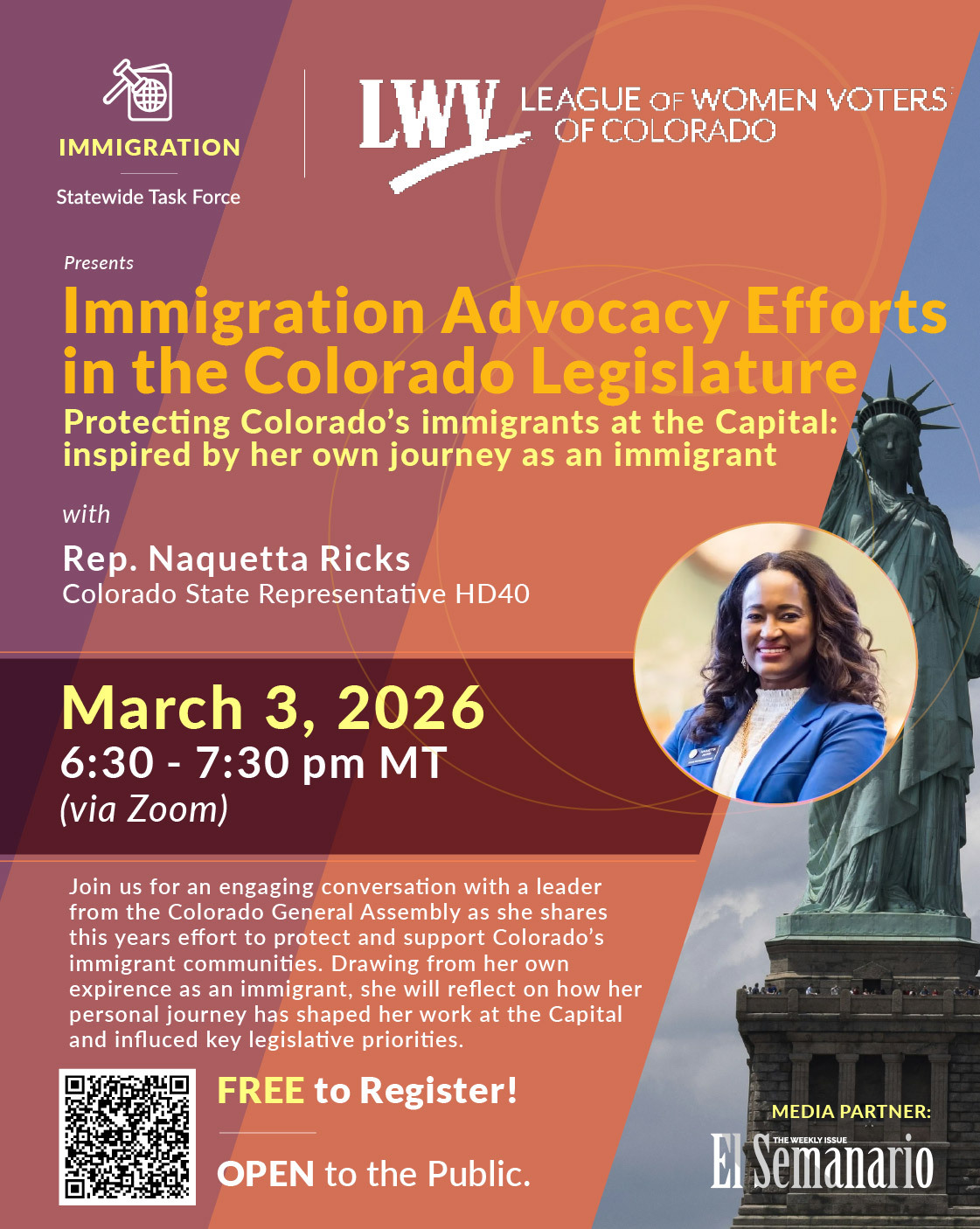 LWVCO Immigration Task Force meeting March 3, 2026 event