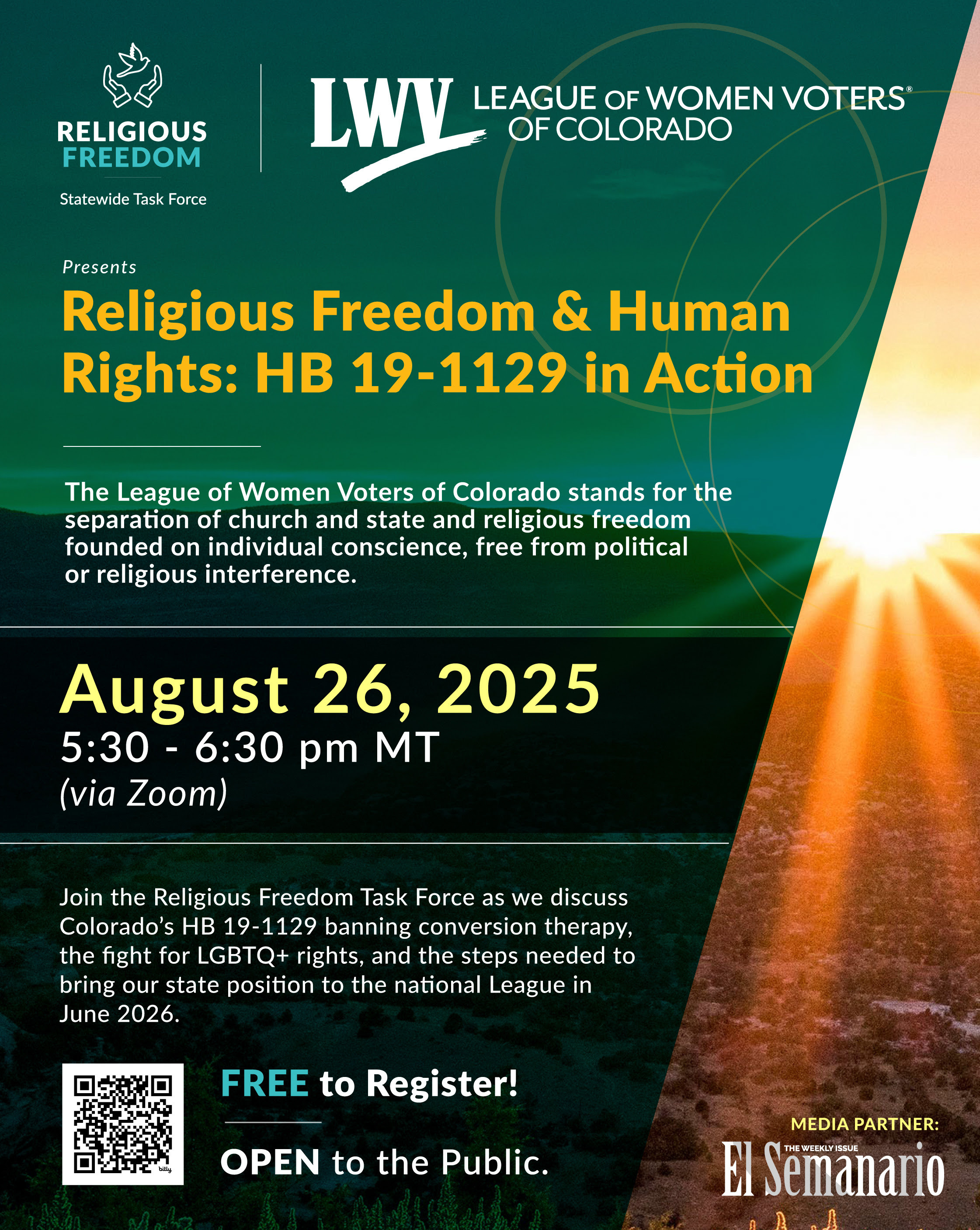 LWVCO Religious Freedom Task Force August 26, 2025 event