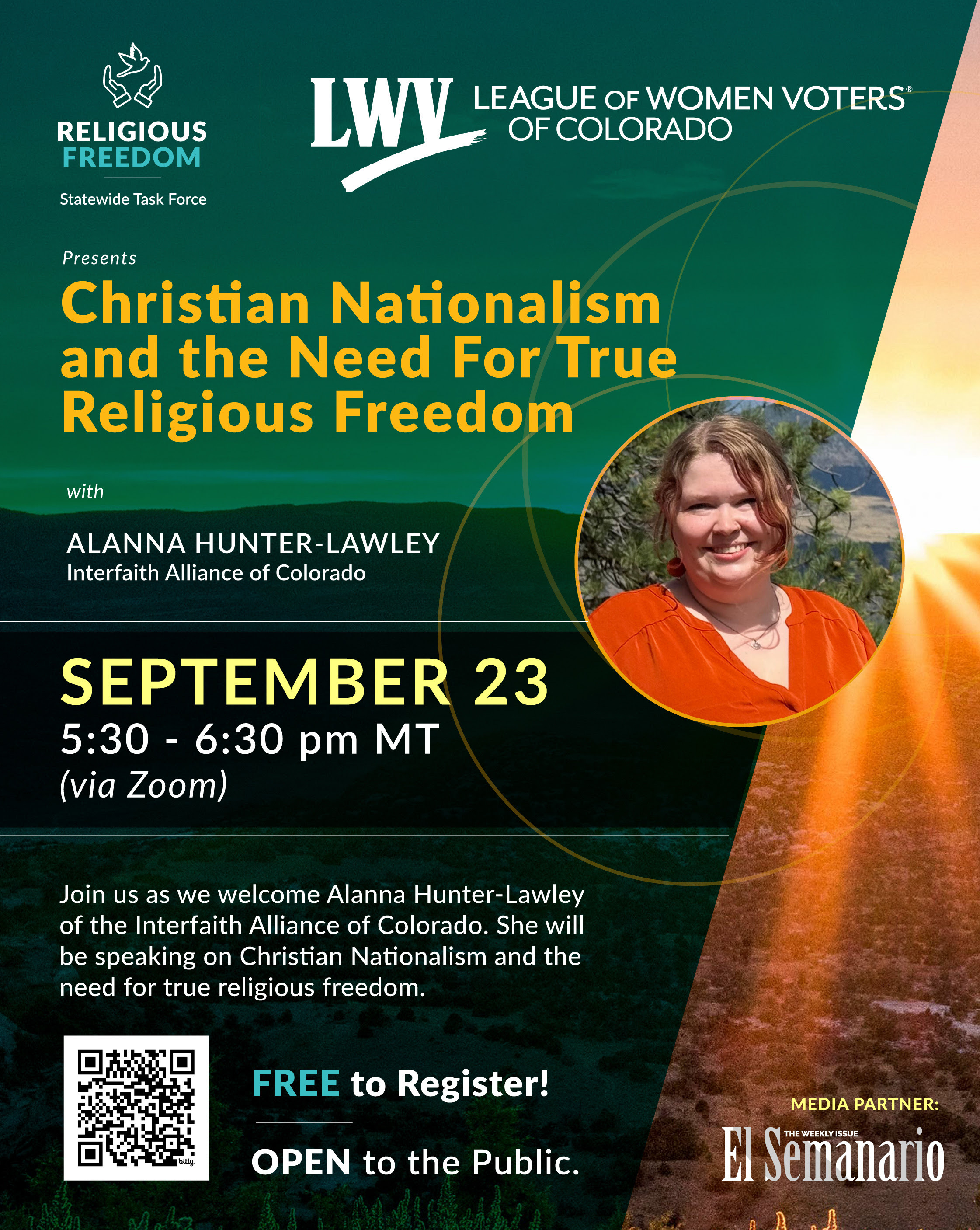 LWVCO Religious Freedom Task Force September 23, 2025 event