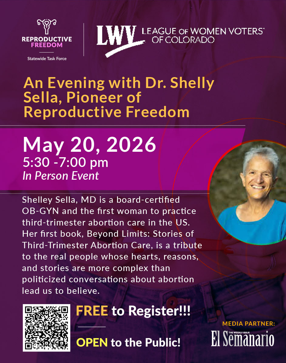 LWVCO Reproductive Freedom Task Force 'Evening with Dr. Shelley Sella, Pioneer of Reproductive Freedom' May 30, 2026 event