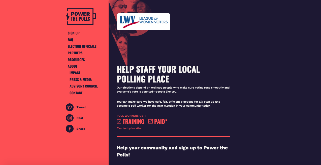 League of Women Voters of the United States Power The Polls Poll Worker Recruiting logo
