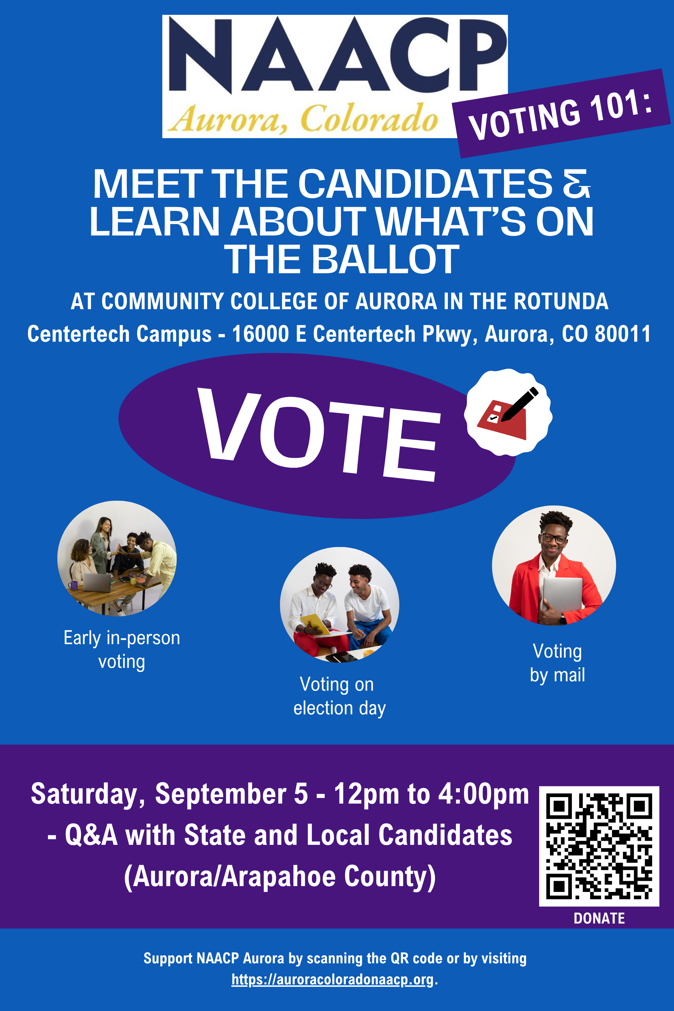 Featured Community Event: NAACP of Aurora nonpartisan candidate forum for Aurora and Arapahoe County candidates September 5, 2026 event