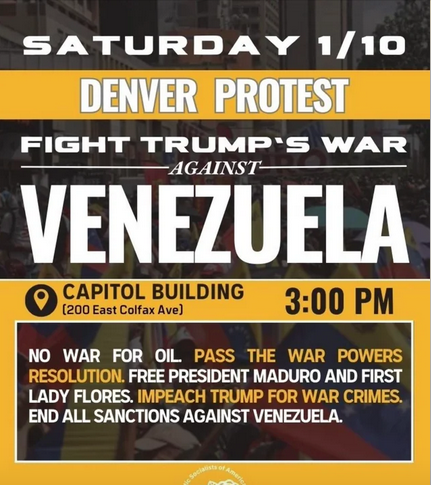 Featured Community Event: Colorado 'No War in Venezuela' Rally January 10, 2026 event