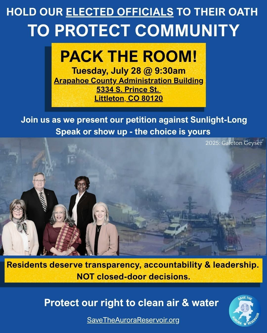 Save the Aurora Reservoir (STAR) Arapahoe County Commission Meeting Petition Delivery July 28, 2026 event