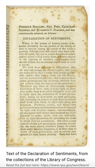 Seneca Falls Women's Convention Declaration of Rights and Sentiments document attribution to Library of Congress