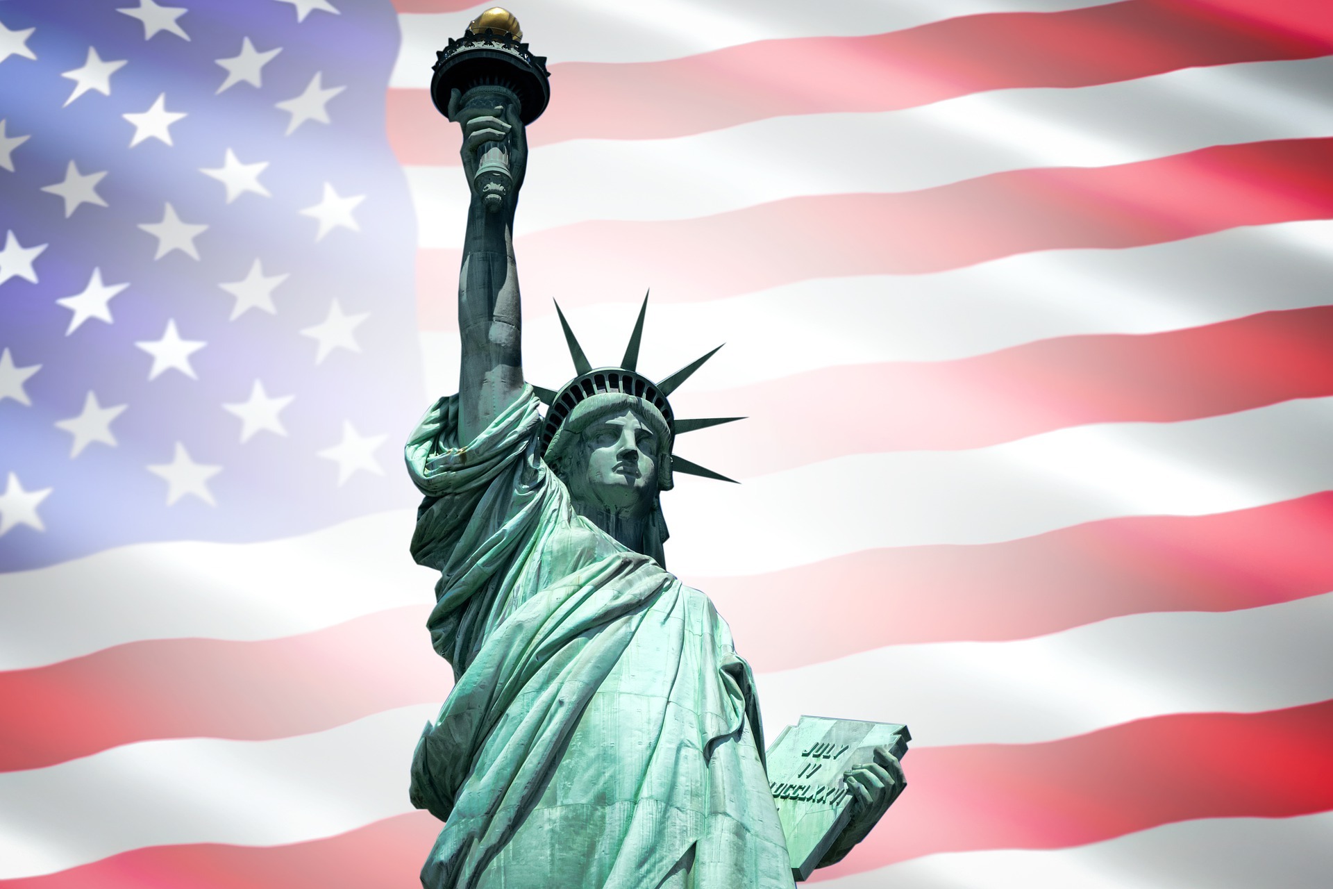 Statue of Liberty and flag