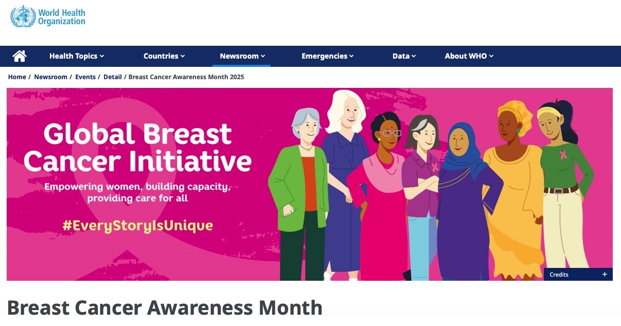 World Health Organization Breast Cancer Awareness Month website screen print