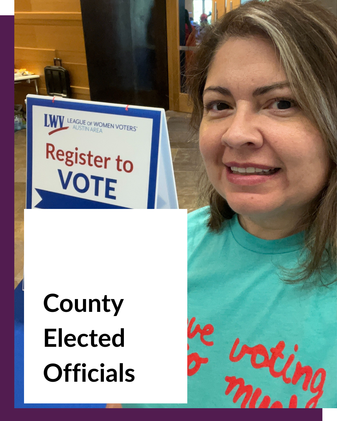woman with I love voting shirt